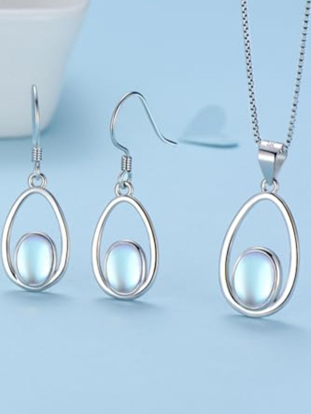 BRAND NEW Opal Moonstone Jewelry Set 925 Sterling Silver Necklace and Earring